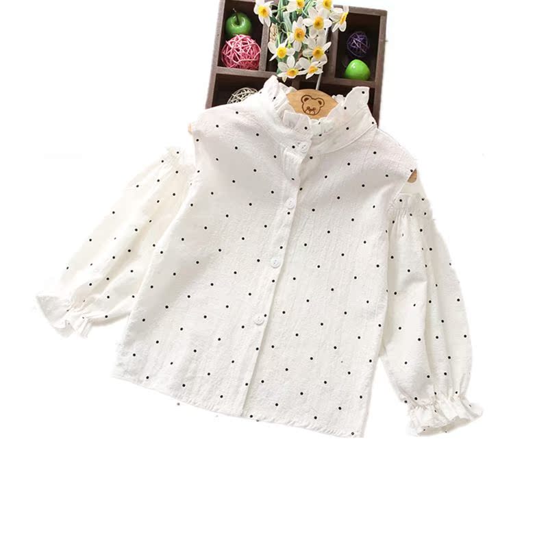 Sóng Dot Shirt 2020 mùa xuân phiên bản Hàn Quốc Doll Shirt Polk xâm nhập For Kids Off-the-Shoulder Cô gái áo.