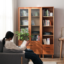 Solid wood bookcase Nordic with door free combination cabinet Simple modern bedroom bookcase Study Floor-to-ceiling locker Household