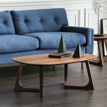 Shrimp Nordic style small apartment coffee table Walnut color living room household coffee table Wood oval coffee table simple