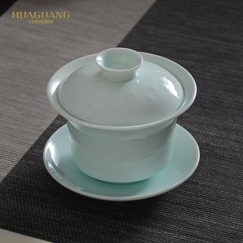 Uh guano ceramic HuaQingHua jade porcelain tea tureen only three bowl of white snow tea tureen gift boxes