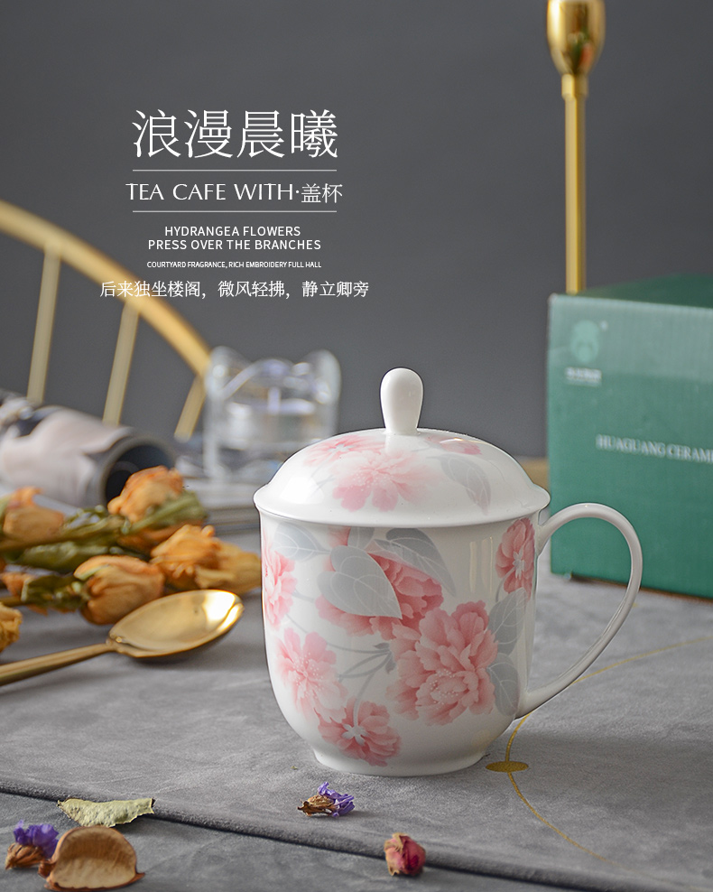 Romantic dawn ceramic cup with cover office meeting cups porcelain cup cup lid cup by hand