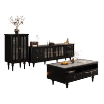 New living room French style TV cabinet coffee table combination simple solid wood black TV cabinet mid-century American style furniture