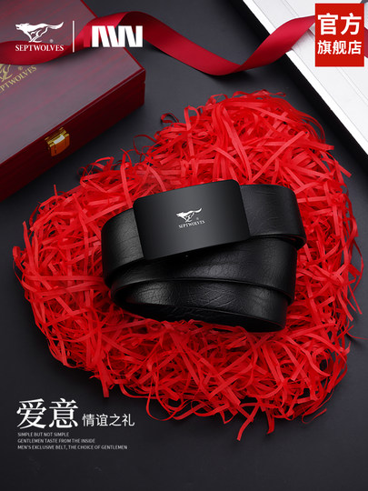 Septwolves-cinturón oficial de la tienda insignia para hombre, cinturón de piel de vaca de primera capa, regalo de cumpleaños, novedad de 2025