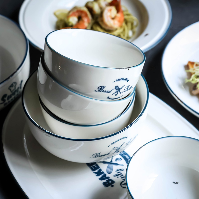 Retro tableware ceramic bowl bowl plate fish dish soup bowl combine household huai individuality creative dishes for dinner