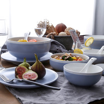 WUXIN rice bowl Ceramic bowl plate Large soup bowl Noodle bowl Household salad bowl Nordic tableware Western plate Steak plate