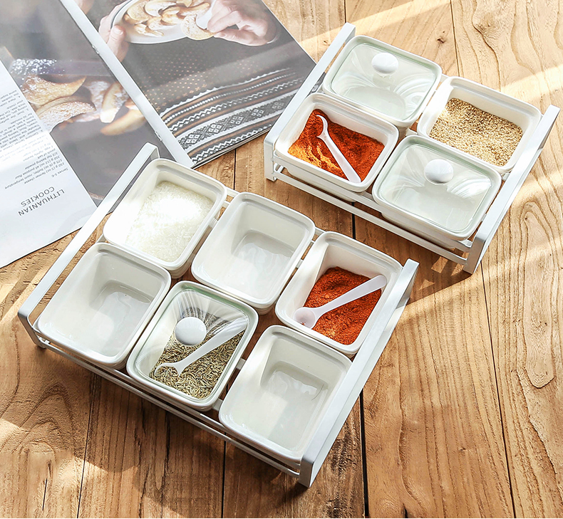 Kitchen salt sugar seasoning box of four integrated household monosodium glutamate seasoning can suit the Nordic ceramic condiments receive a case