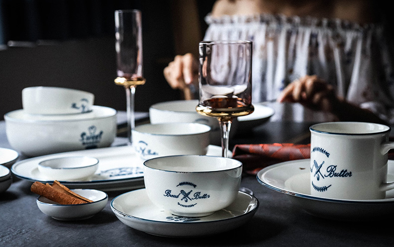 Retro tableware ceramic bowl bowl plate fish dish soup bowl combine household huai individuality creative dishes for dinner