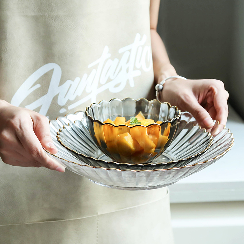 WUXIN Nordic fruit bowl, crystal glass plate creative I sitting room tea table household basin of fruit salad plate