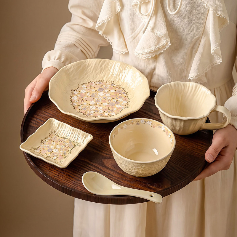 One-Person Tableware Set, High-Quality and Beautiful Bowl and Chopsticks Set, Single-Person Set, Ceramic Bowls and Plates with Tray, Gift Box Set