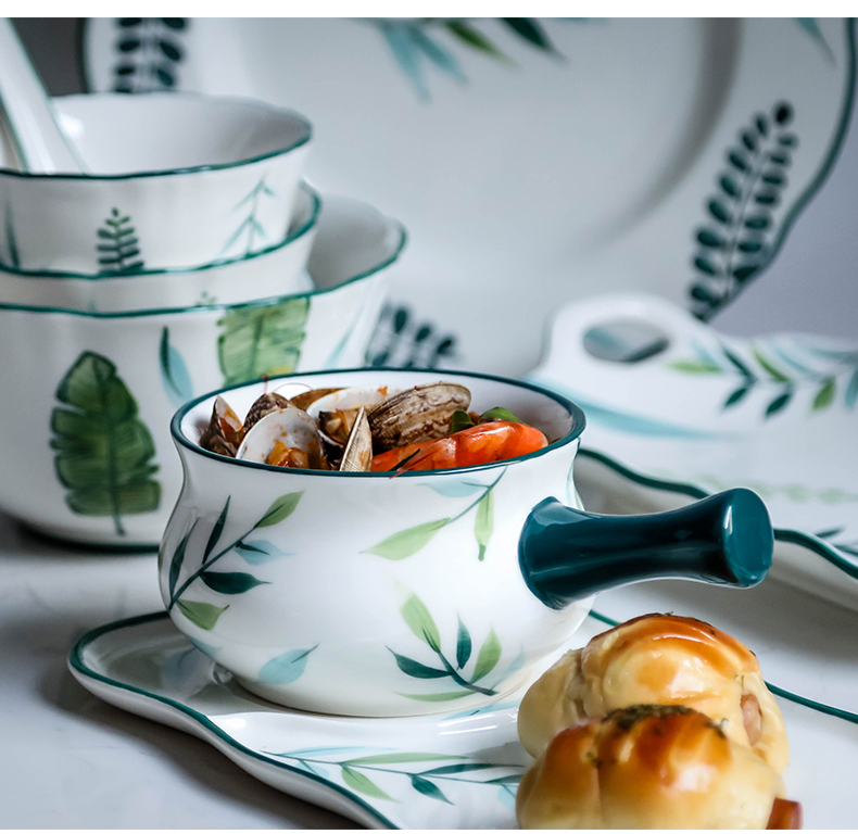 One single breakfast bowl of Japanese household food tableware chopsticks sets with handle ceramic baked bread and butter plate combination
