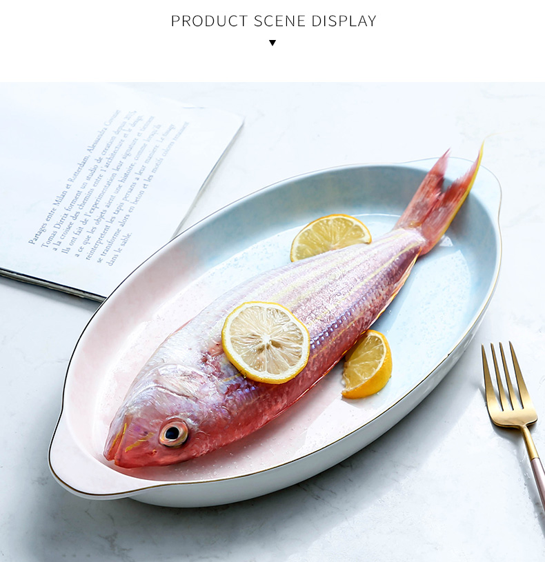 Ins web celebrity steamed fish dishes home new rectangle large creative Nordic light dishes ceramic dish of key-2 luxury