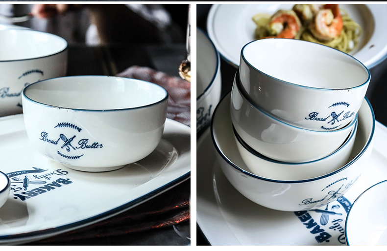 Retro tableware ceramic bowl bowl plate fish dish soup bowl combine household huai individuality creative dishes for dinner