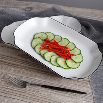 WUXIN fish plate Ceramic household Japanese tableware Rectangular fish dish fish plate Large deep plate Creative fruit plate