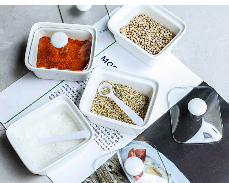 Kitchen salt sugar seasoning box of four integrated household monosodium glutamate seasoning can suit the Nordic ceramic condiments receive a case