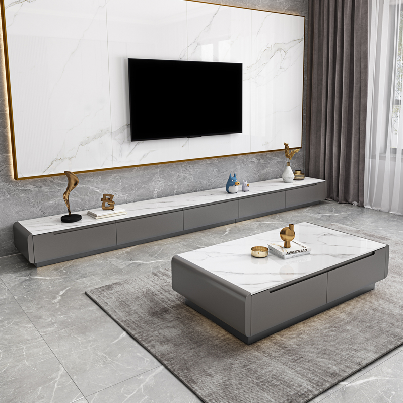 The new solid wood stiltboard coffee table TV cabinet combination is simple and modern light luxury living room small floor cabinet TV cabinet