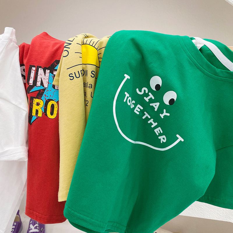 Children's Short-Sleeved T-Shirts for Boys and Girls, Summer Style, Pure Cotton, Loose Round Neck, Versatile Casual Kidsren's Clothing