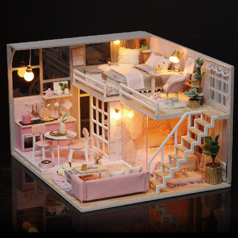 diy lodge handmade mini princess small house model assembled villa toys Christmas birthday gift woman-Taobao