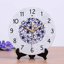 Chengqin clock creative living room mute Chinese wind clock art table clock imitation blue and white ceramic wall clock clock dual-purpose