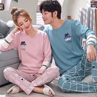 Bộ đồ ngủ đôi mùa thu và mùa hè dài tay cotton nam dễ thương phù hợp với bộ phận mỏng Hàn Quốc phim hoạt hình nữ sinh viên phục vụ nhà đồ bộ