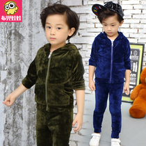 Childrens clothing girls autumn clothing 2021 New Korean boy suit children velvet leisure sports two-piece sweater