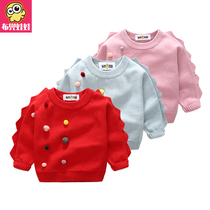 Cloth doll 2021 autumn new girl sweater childrens sweater round neck baby pullover sweater red