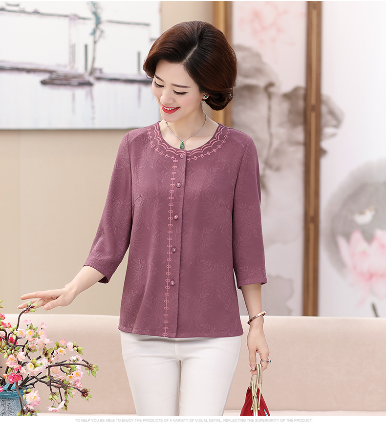 Áo sơ mi mẹ trung niên áo sơ mi ngắn đoạn trung niên nữ mùa hè mỏng phần tay áo bảy điểm áo thun gas nước ngoài - Quần áo của mẹ áo sơ mi trung niên