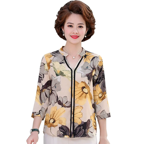 Рубашка для матери, шифоновый осенний комплект для пожилых людей, осенняя футболка, в западном стиле, для среднего возраста