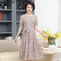 Váy mẹ mùa hè mới thon thả quý phái trung niên của phụ nữ váy hoa tay ngắn quá gối - Phụ nữ cao cấp mẫu đầm trung niên đẹp nhất hiện nay