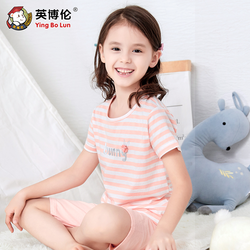 trẻ em mùa hè của Inbele ngắn tay bộ cotton trẻ em mỏng khi nghỉ ngơi hai mảnh bộ quần áo nhà cho trẻ em vừa.