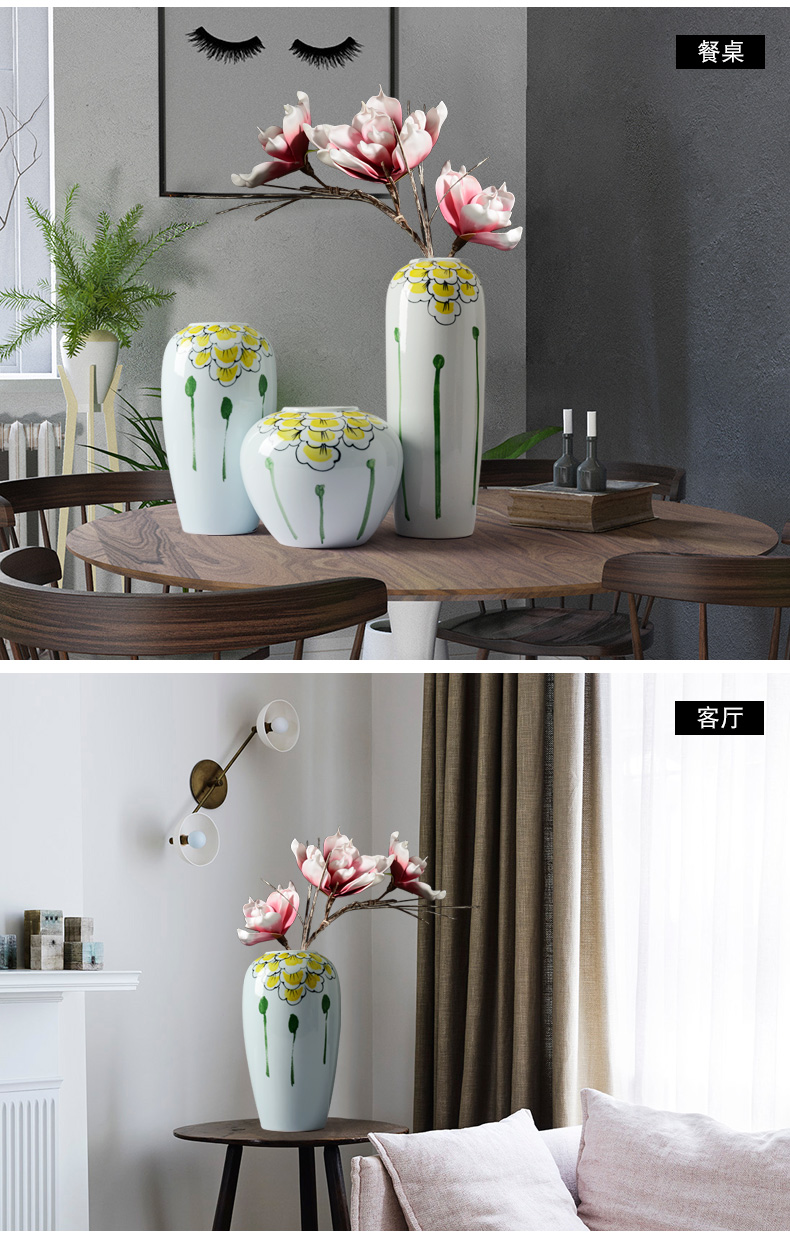 Jingdezhen ceramic vase hand - made furnishing articles of modern Chinese style living room TV cabinet lucky bamboo dried flowers home decoration