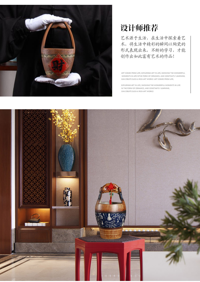 Furnishing articles of vintage wine little sitting room decoration home decoration ceramic bucket unpainted clay idol flower implement hydroponic flower Furnishing articles