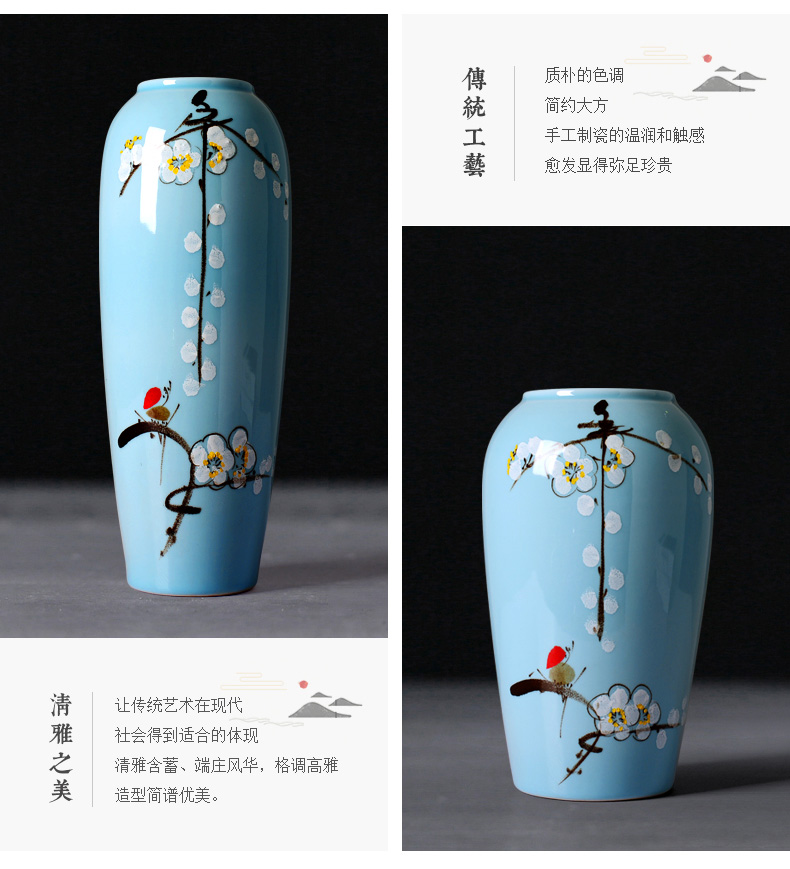 Modern new Chinese ceramics hand - made white name plum bottle three - piece household living room TV cabinet decorative furnishing articles arranging flowers