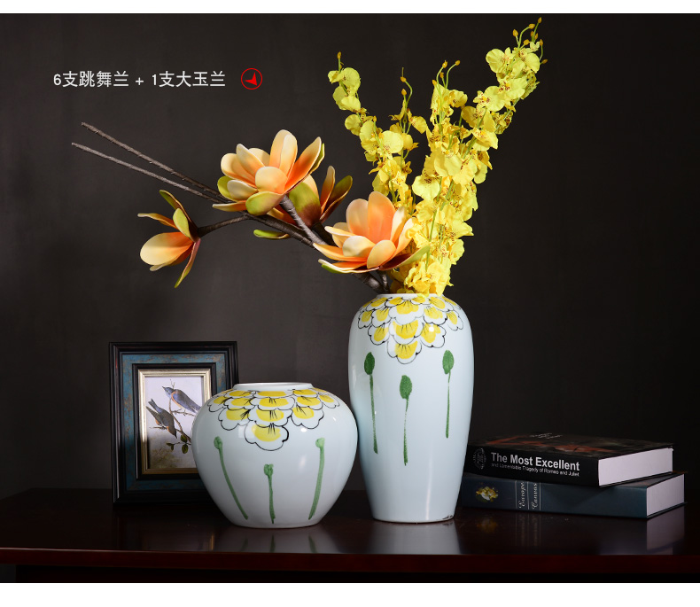 Jingdezhen ceramic vase hand - made furnishing articles of modern Chinese style living room TV cabinet lucky bamboo dried flowers home decoration