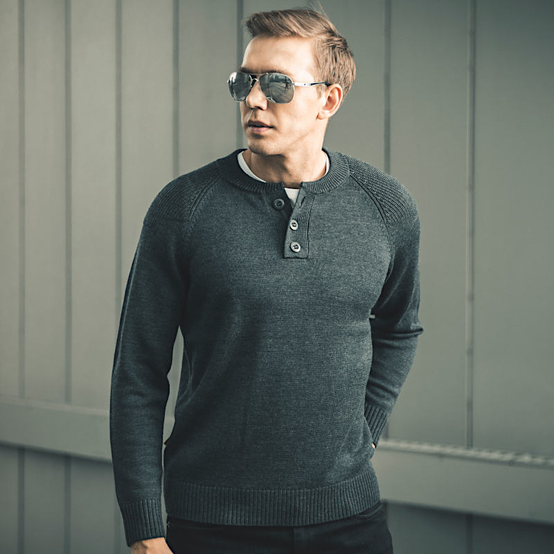 Dragon's Tooth Fall/Winter 2020 New Pure Wool Hidden Scale Merino Wool Henry Collar Pullover Sweater Men Merino