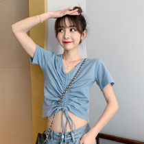 2021 summer dress new port flavor niche design sense high waist short slim T-shirt female students short sleeve coat tide