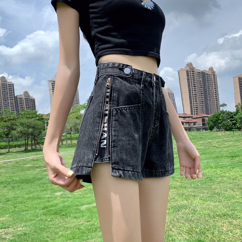 Denim Shorts Woman 2021 New Summer Net Red Broadlegged Pants High Waist A Character Super Hot Pants Loose Pants s Chains