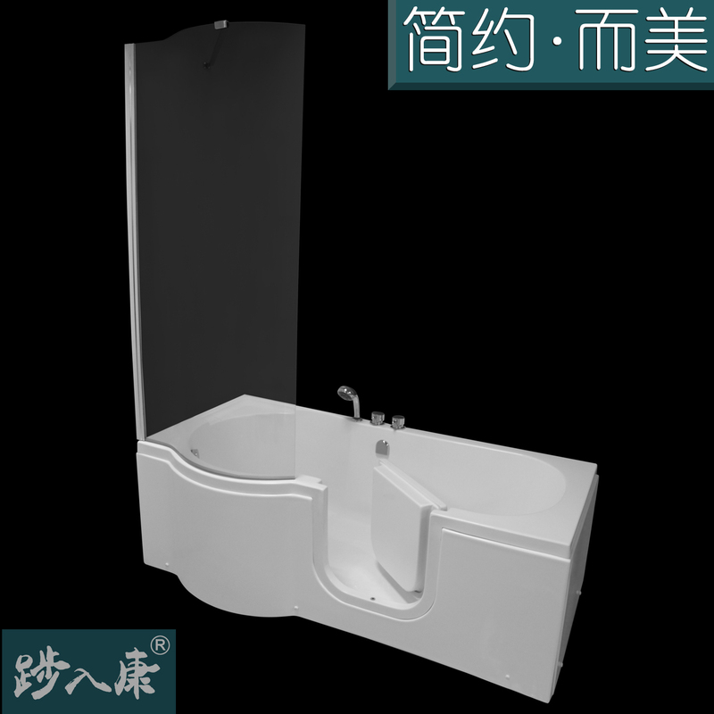 Glass Screen Shower Room 1.7m Open Door Elderly Bathtub with Door Massage Acrylic Shower Screen Skirt Water Tank