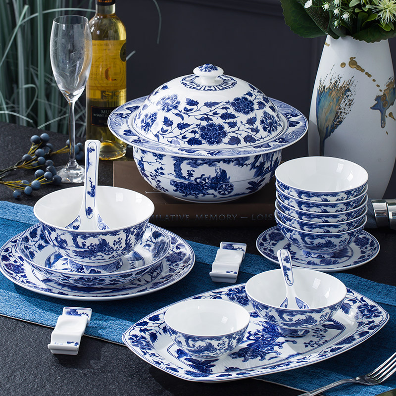 High - grade jingdezhen blue and white porcelain tableware in - glazed suit ipads bowls disc suit household of Chinese style classical dishes