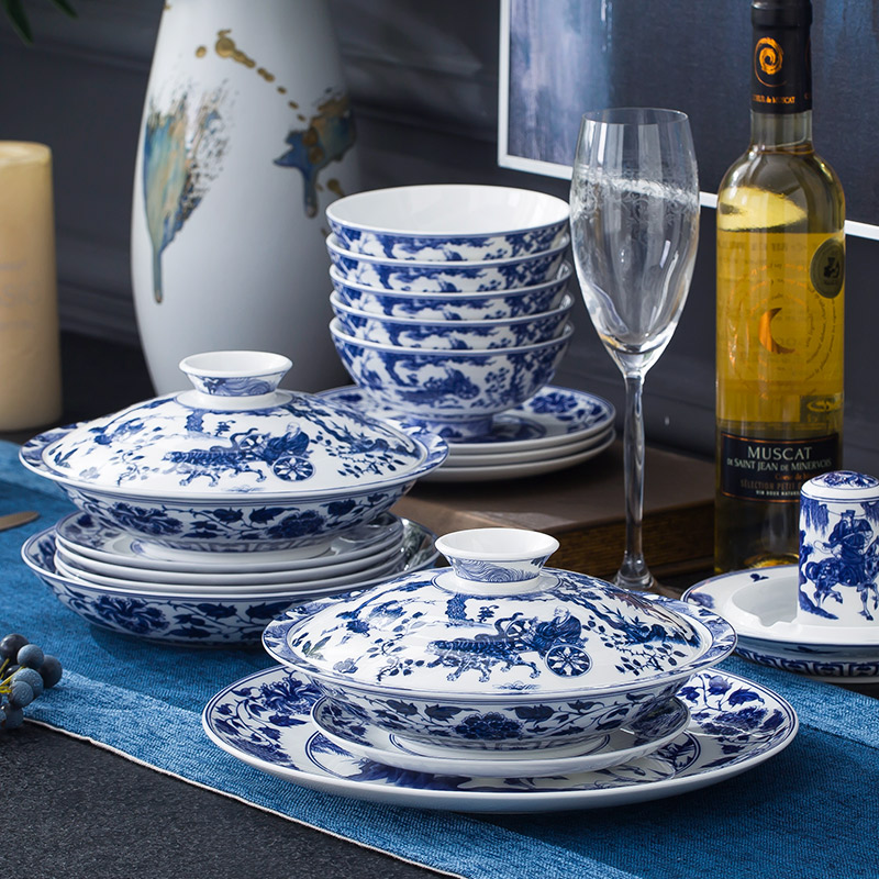 High - grade jingdezhen blue and white porcelain tableware in - glazed suit ipads bowls disc suit household of Chinese style classical dishes