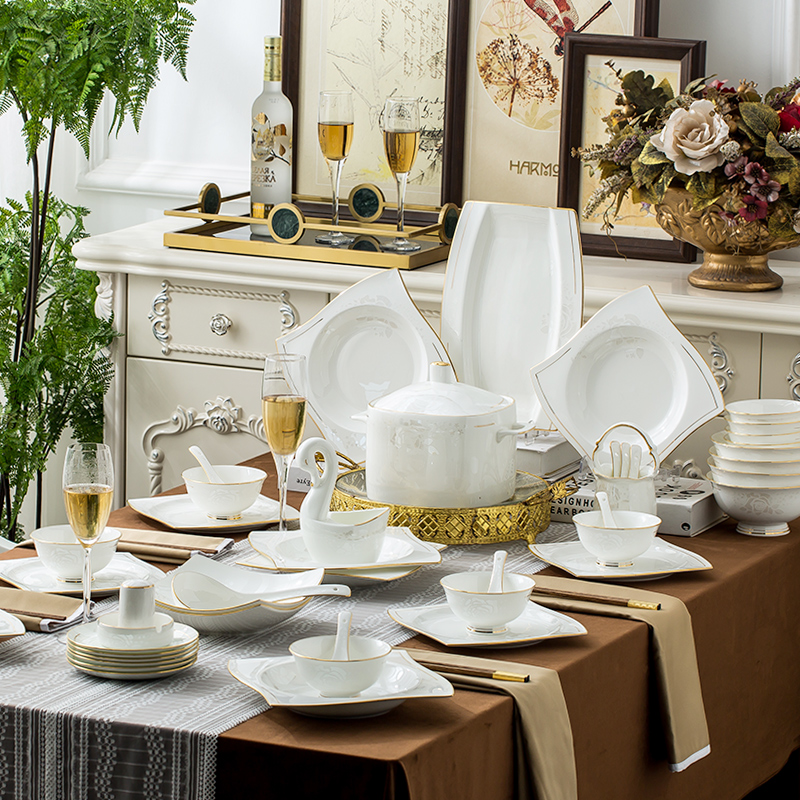 Nordic ipads bowls disc suit white contracted jingdezhen ceramic tableware suit household combination gold dishes