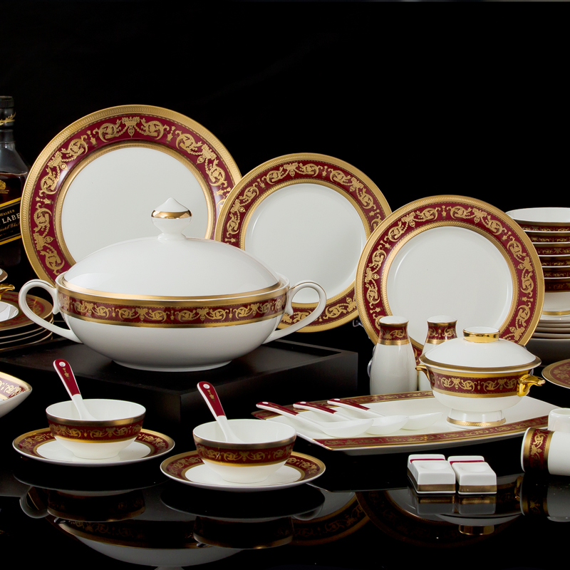 Key-2 Luxury British aristocracy jingdezhen ipads China porcelain key-2 Luxury gift set tableware housewarming bride 66 head of relief
