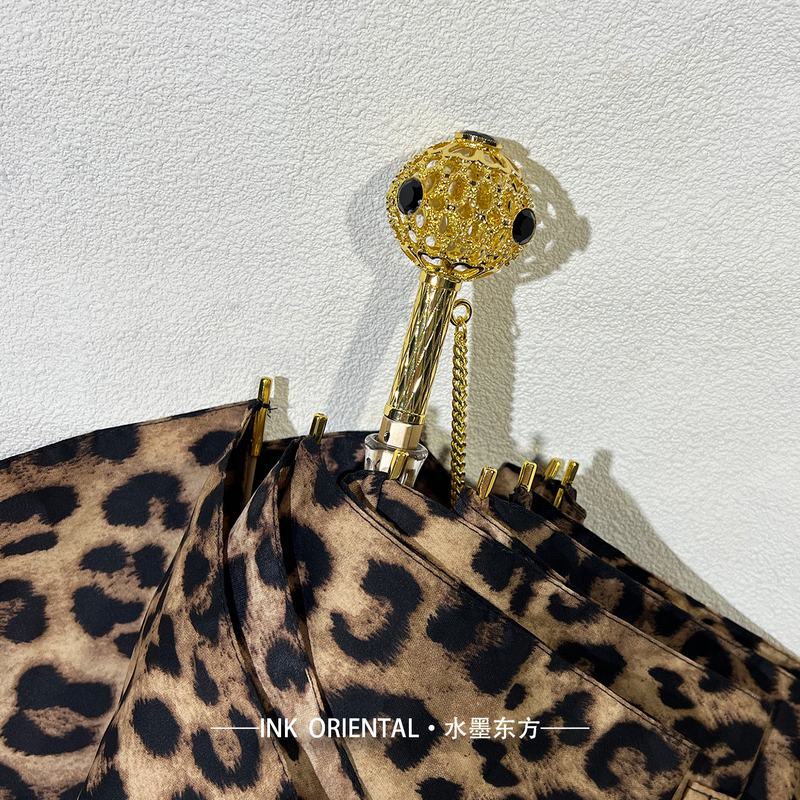 Inkoriental High-End 70% off Leopard Print Umbrella for Women, Light Luxury Leopard Print Umbrella, Rainproof, Foldable, Exquisite Manual High-End