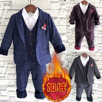Childrens suit three - piece 2020 autumn new boys handsome suit for winter plus thicker flower dress