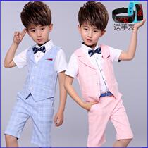Childrens Leisure Set Men to Work a Horse Three Pieces of Flowers Short Sleeve Boys Dress Set England Wind Summer