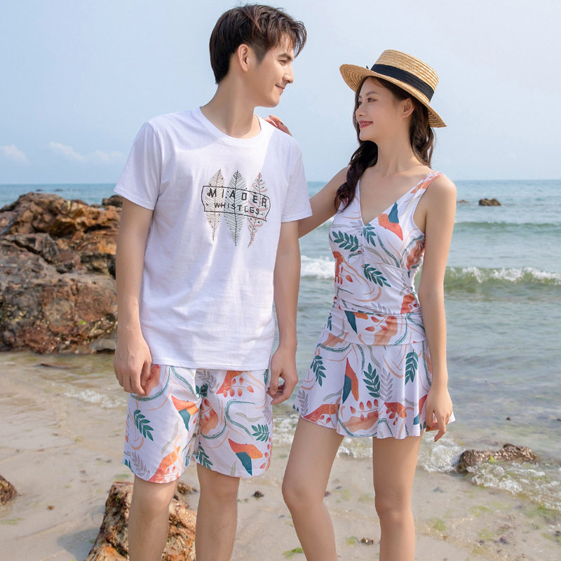 Couple swimsuit women's 2021 new even body dress style beach pants men suit seaside resort swimming swimsuit