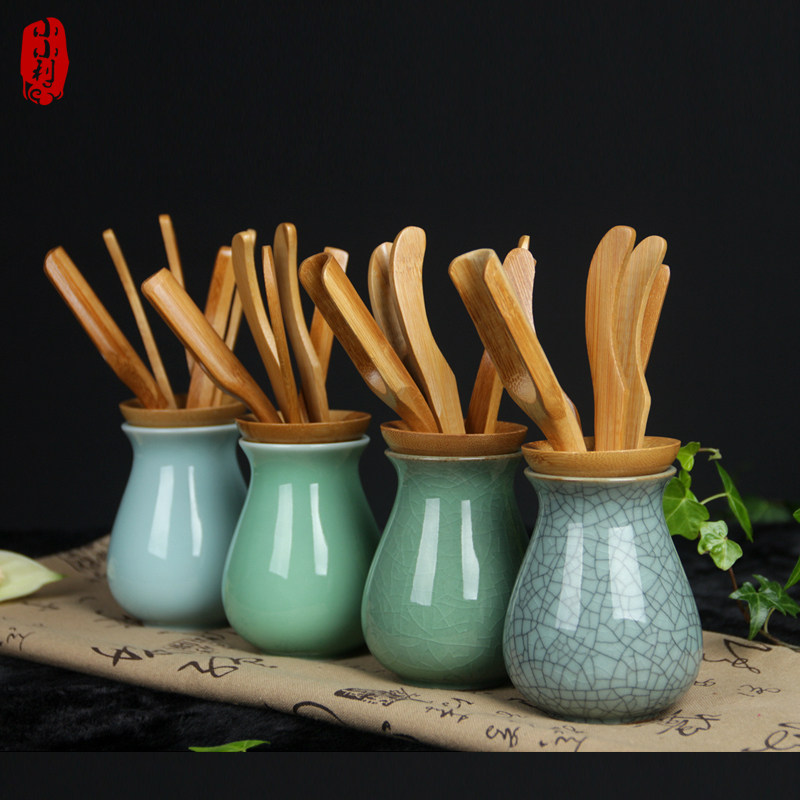 Xiaoli Celadon Kung Fu Tea Set Accessories Six Gentlemen Tea Ceremony Tea Spoon Bamboo Clip Ceramic Zero Matching Combination Set