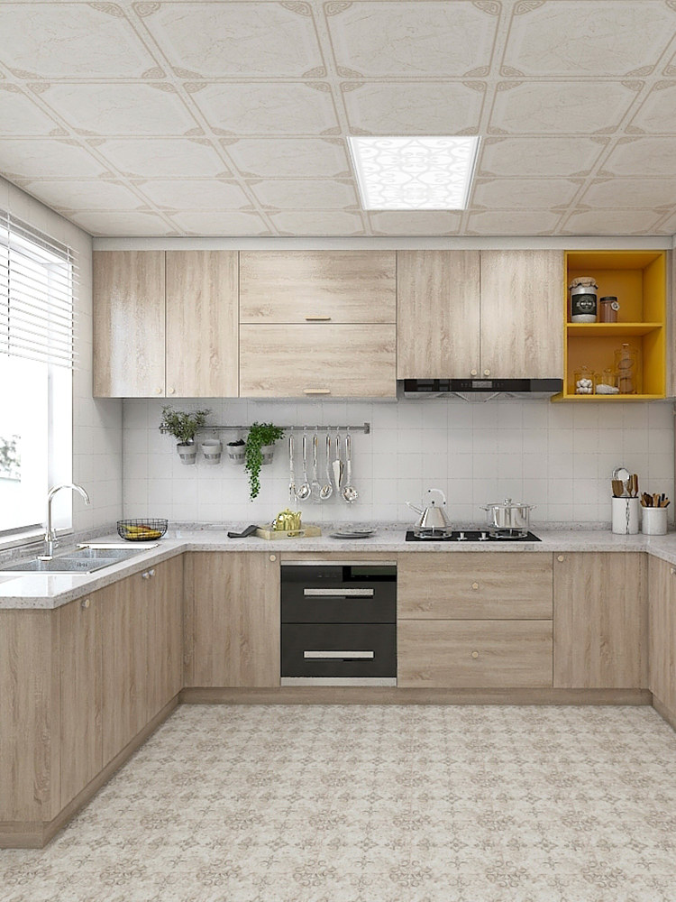 Customized gold for 2 household kitchen cabinets with whole quartz stone kitchen countertop