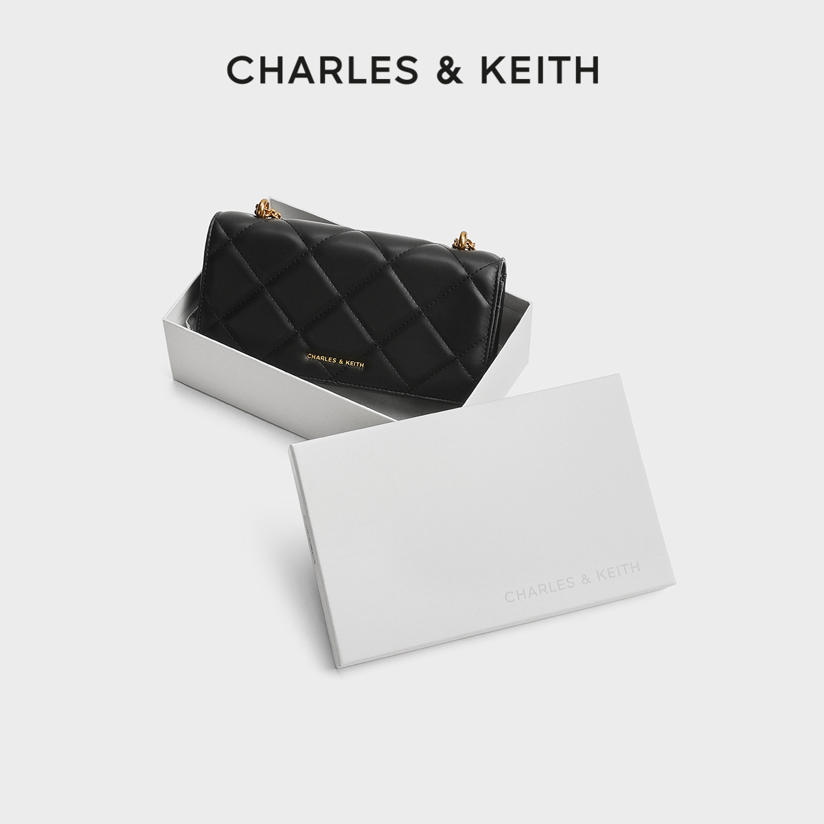 [Рождественская одежда] CHARLES&KEITH осень и зима CK6-10680924 Женская сумка-мессенджер с цепочкой в виде ромба, кошелек