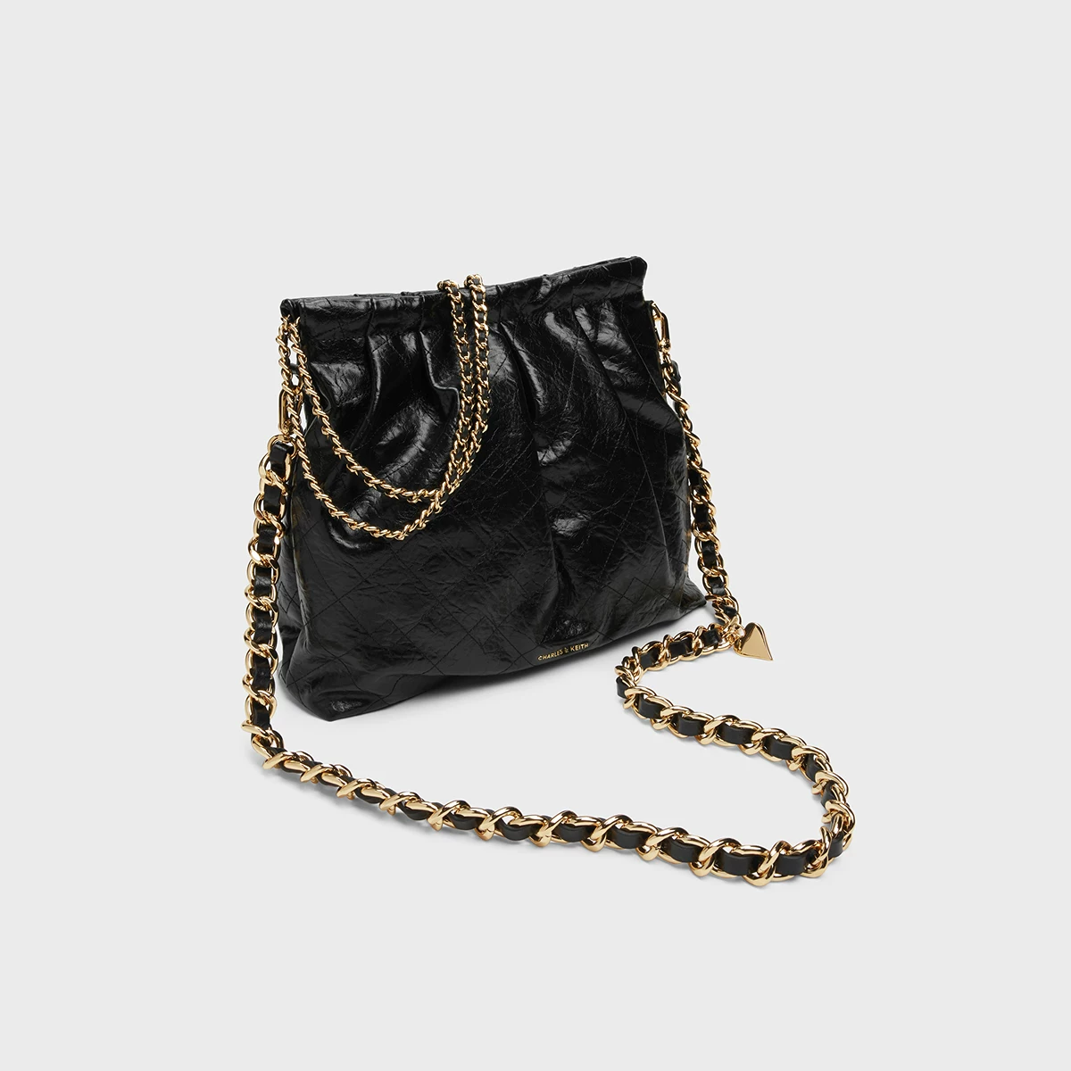 Большая кожзам-букет из CHARLES&KEITH ретро ведро, футляр/сумка на одно плечо фуксия белый, американский стиль