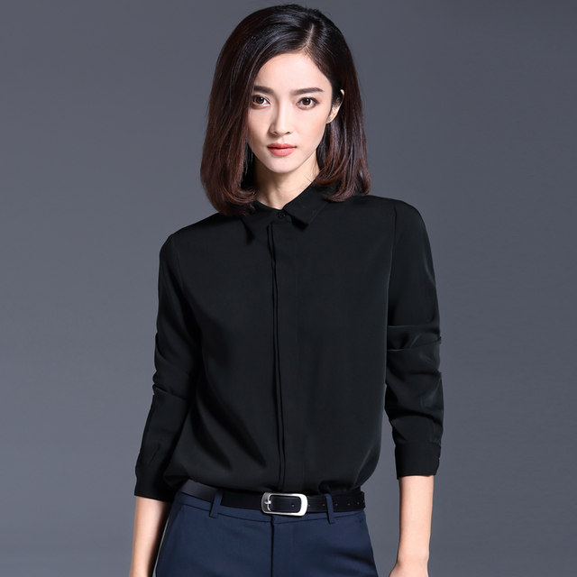 Black shirt women's long-sleeved bottoming fashionable professional inner wear temperament spring and autumn 2024 new chiffon shirt